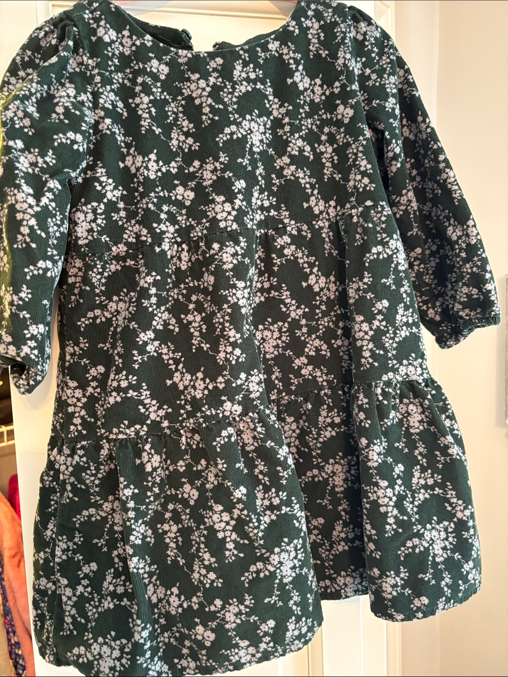 BabyGap Green Floral Tiered Dress - White Blossom Print - 3 Years